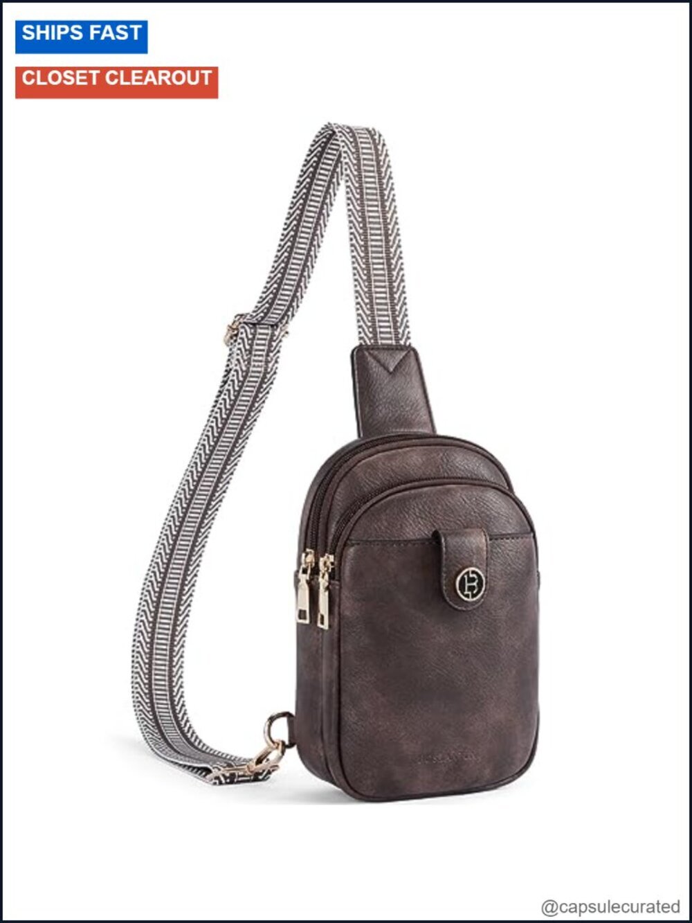 Sling Bag Crossbody Leather Chest Bag Multi Pockets Adjustable Strap Travel